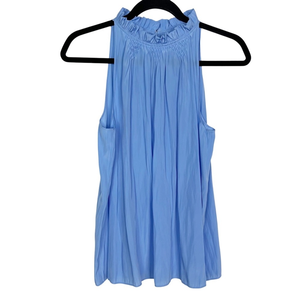Ramy Brook Blue Pleated Halter Sleeveless Blouse, Keyhole back, Sz Small